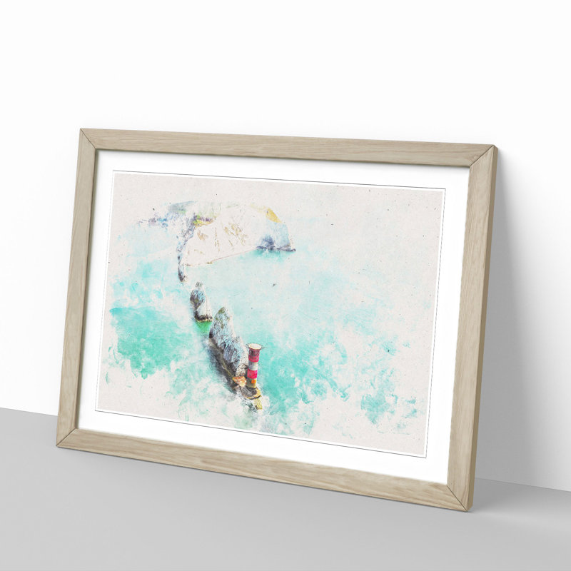 The Needles Isle of Wight - Picture Frame Painting Print on MDF, 62cm H x 87cm W x 2cm D, Oak Framed