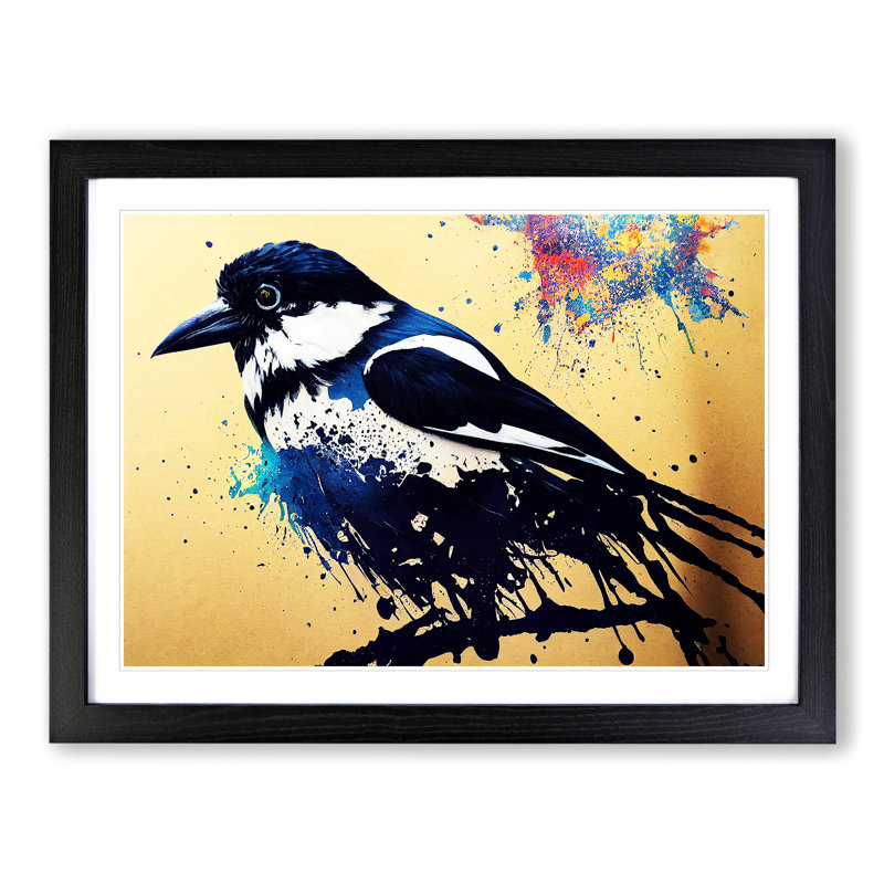 Magpie Bird Splash Vol.4 Abstract - Single Picture Frame Painting, 46cm H x 64cm W x 2cm D, Black