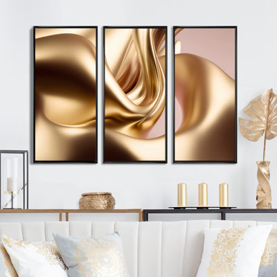 Or liquide lisse dans de douces nuances d'or et de taupe II - impression sur toile 3 pièces