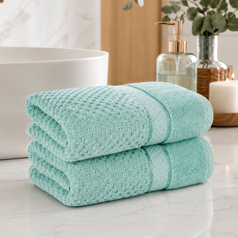 Collection de serviettes texturées 100% coton Mulaayam, Vert menthe, Essuie-mains - paquet de 2
