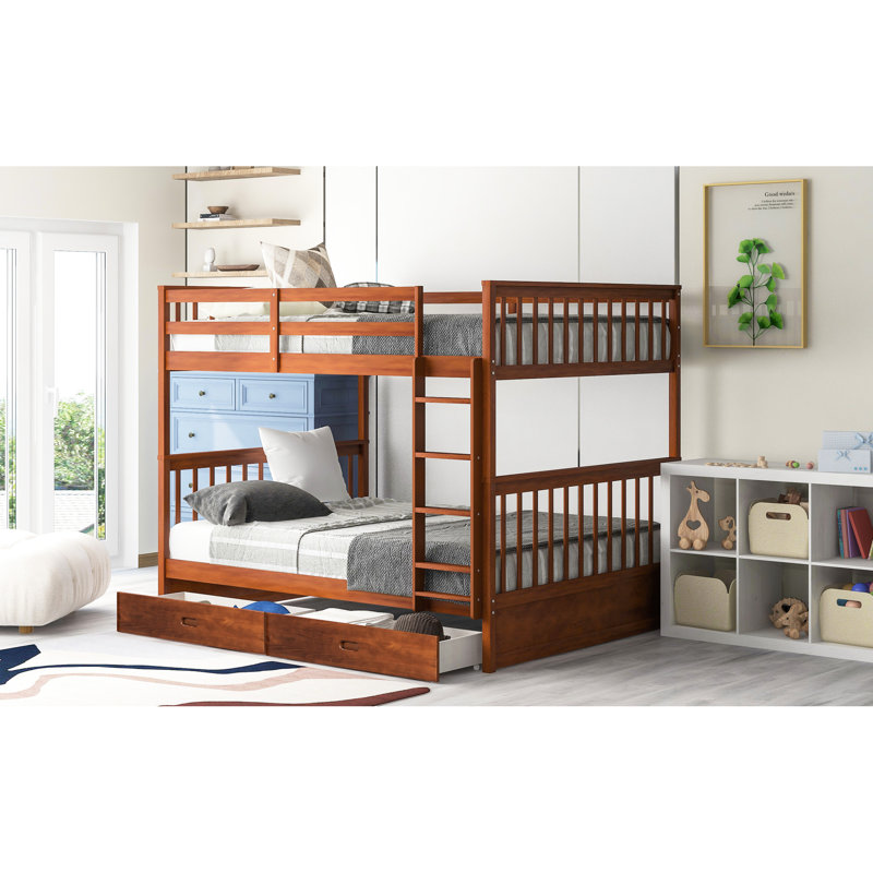 Lit superposé en noyer avec rangement et main courante - option de couchage sécuritaire Les échelles en noyer améliorent l'utilisation de l'espace dans la chambre à coucher