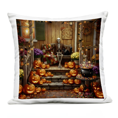 Coussin d'extérieur Welcome To Fall Skeleton Porch, imprimé par Tabz Jones