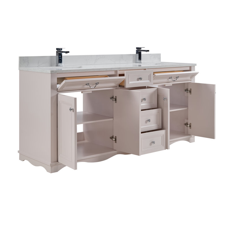 72" Solid Wood Sink Vanity  With 1' Artificial Stone Top, Dreamy White