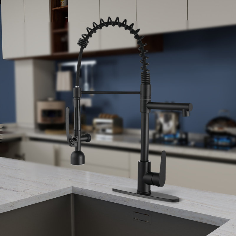 Topcraft Single-Hole Single-Handle Pull-Down Kitchen Faucet With LED And Deck Plate