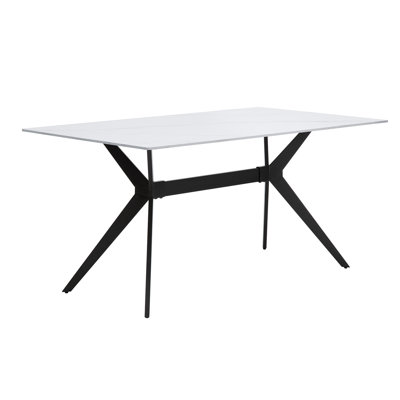 Table de salle à manger contemporaine en pierre frittée avec pieds en métal, pouvant accueillir 6 convives, 6 plateaux et supports