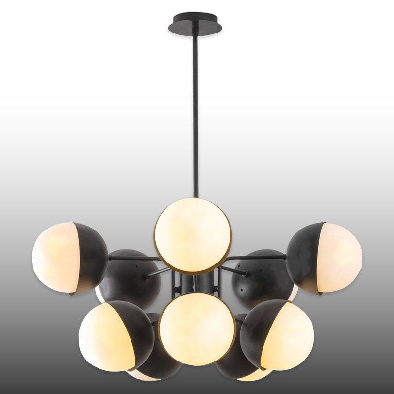 Lustre spoutnik en métal, 10 lumières, H 29,5 po x l 26,8 po x P 26,8 po, Noir / blanc