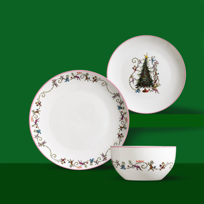 Daewoo The Grinch & The Whos 12PC Porcelain Dinner Set 4 Place Christmas Plates Bowl, 12 Piece Dinner Set Cindy