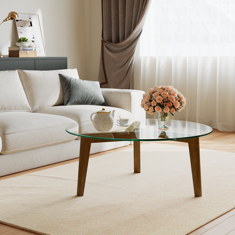 Glass Top Coffee Table With Solid Wood Frame
