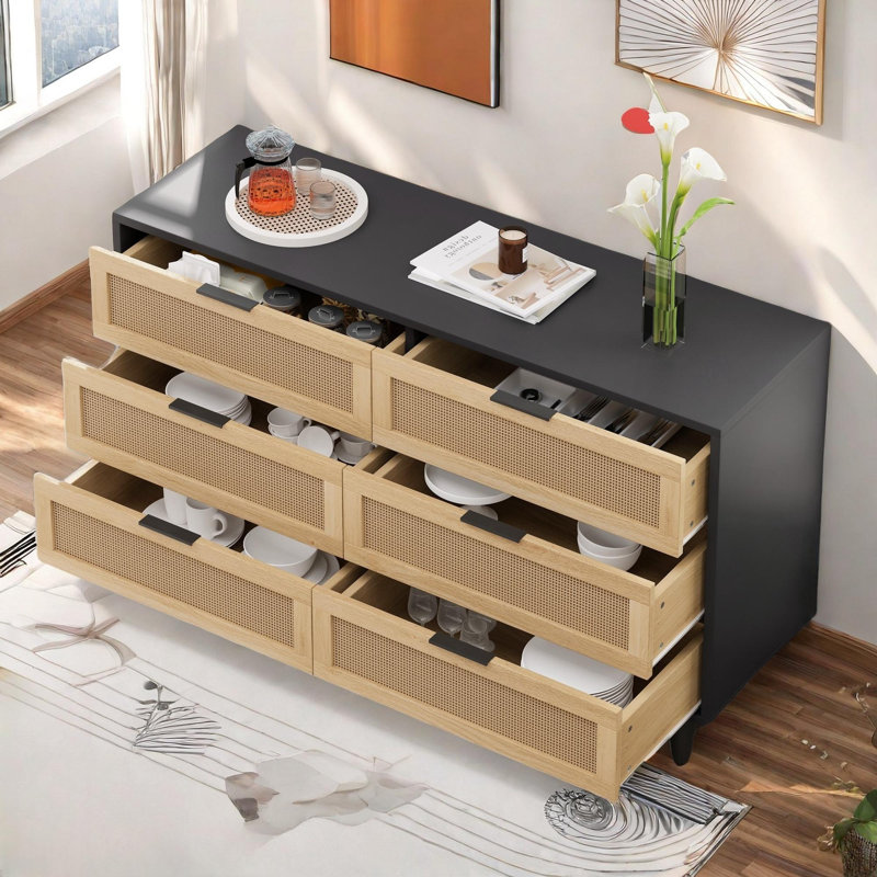 Commode 6 tiroirs Abagayle, Noir