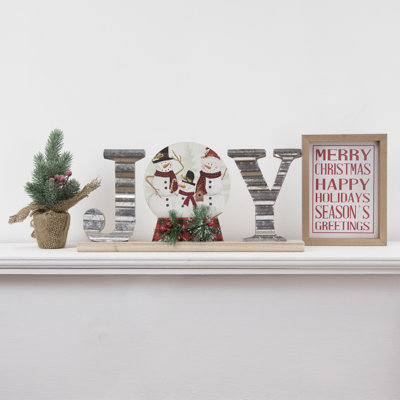 Enseigne de Noël 15 po en métal galvanisé et en bois «Joy»