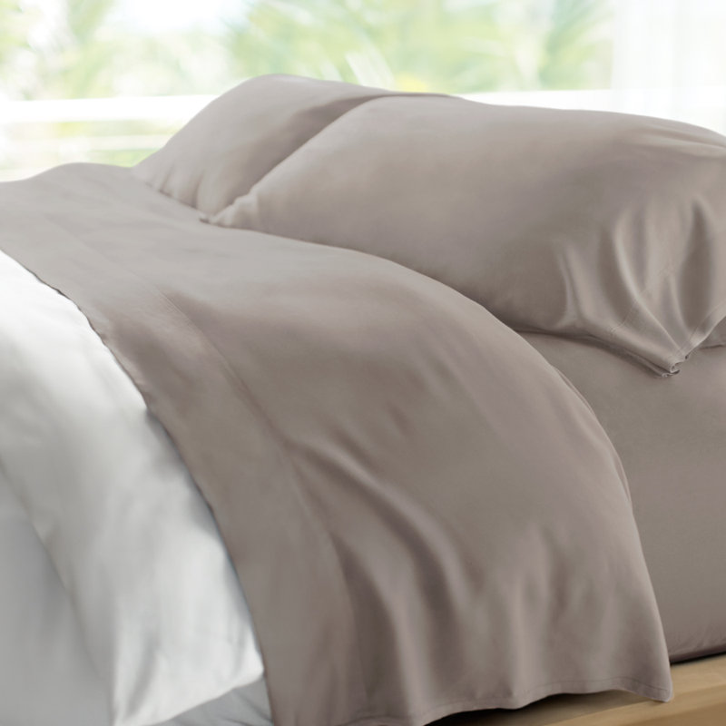 Cariloha Retreat 4-Piece Sateen Sheet Set | Lyocell Material | Breathable, Corner Straps, Extra soft & Cooling, Coastal Gray