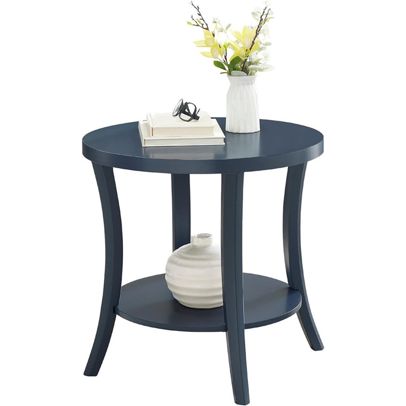Perth Contemporary Round End Table With Shelf