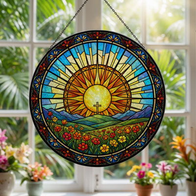 Panneau de vitrail 12 "H Sunrise Landscape