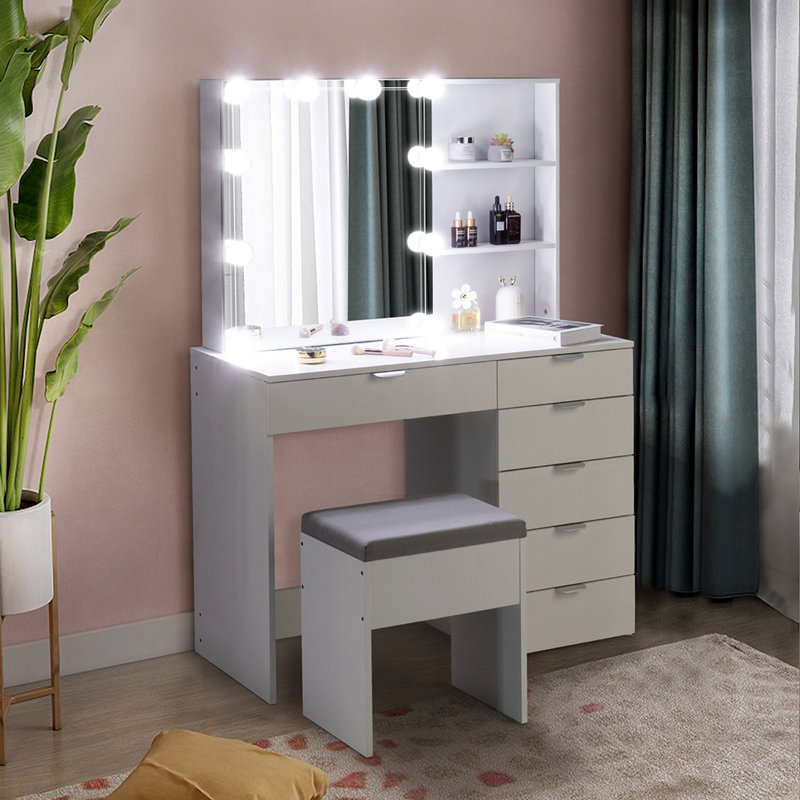 Dressing Table With Mirror, White