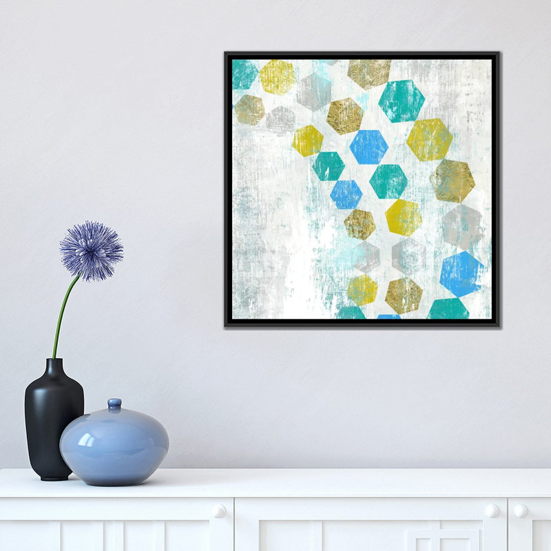 « hexagone iv », reproduction sur toile, H 18 po x l 18 po x P 1,5 po, Toile avec cadre noir, Pas de tapis