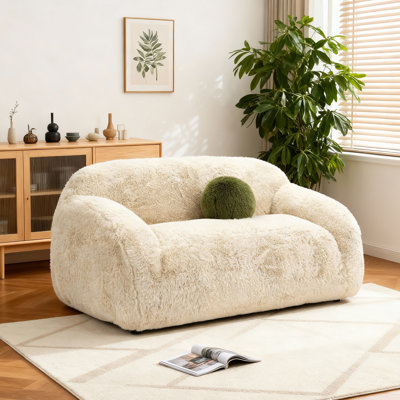 66” Fluffy Loveseat Sofa with Pillow – 2-Seater Upholstered Couch with Rounded Minimalist Design, Plush Cloud-Like Comfort, Supportive Filling for Living Room, Bedroom & Reading