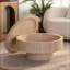 Table basse ronde avec rangement en panneau de fibres à densité moyenne beige Travertine, table de cocktail dissimulée amovible à tambour, table d'appoint à piédestal Wabi-Sabi pour salon, facile à assembler
