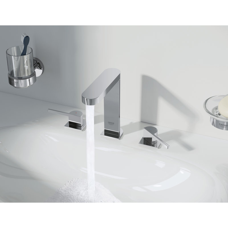 Robinet de salle de bain espacé à deux poignées Plus avec ensemble de bonde, Chrome ciel étoilé