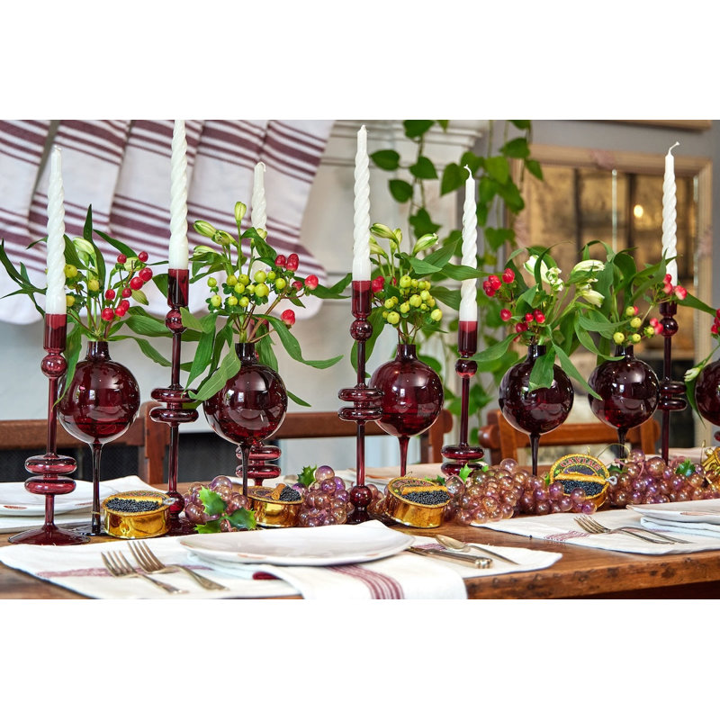 Bougeoirs de table en verre - Lot de 2 à 25 cm de hauteur - Rouge merlot, Merlot, H 10 po x l 4 po x P 4 po