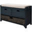 Banc de rangement avec 2 tiroirs bien rangés et bac amovible de couleur marine