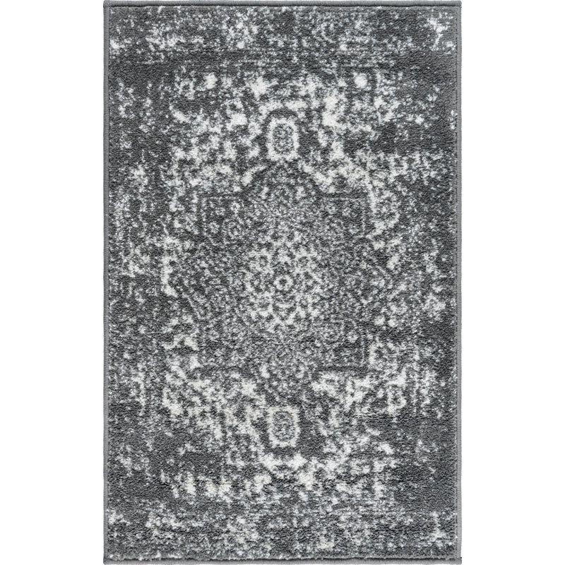 Tapis oriental gris foncé Edelie, Rectangle 3 pi 3 po x 5 pi 3 po