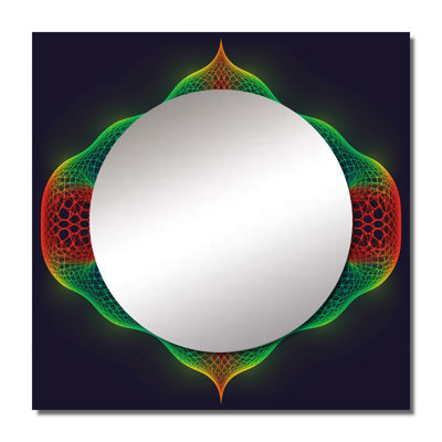Futuristic Space Mandala In Red And Green - Fractals Square Living Room Wall Mirror Art