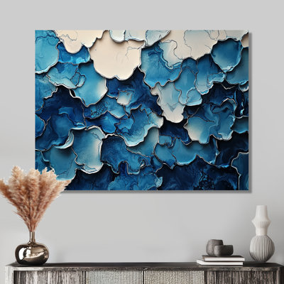Okla blanc et bleu «Silence Of Perception II» - Collages abstraits, art mural