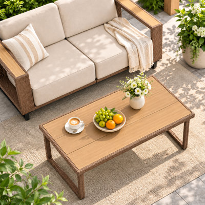Patio Rattan Wicker Coffee Table for Deck Porch Balcony Garden