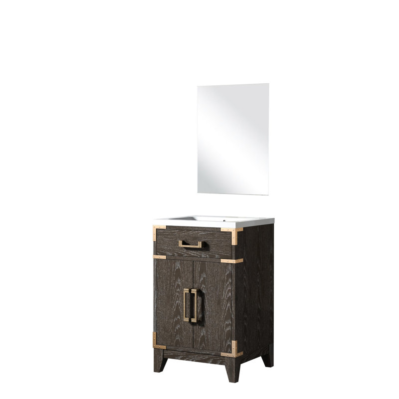 Meuble-lavabo simple en chêne brun - 20 po x 18 po avec comptoir en acrylique et miroir L 24 po et généreux espace de rangement