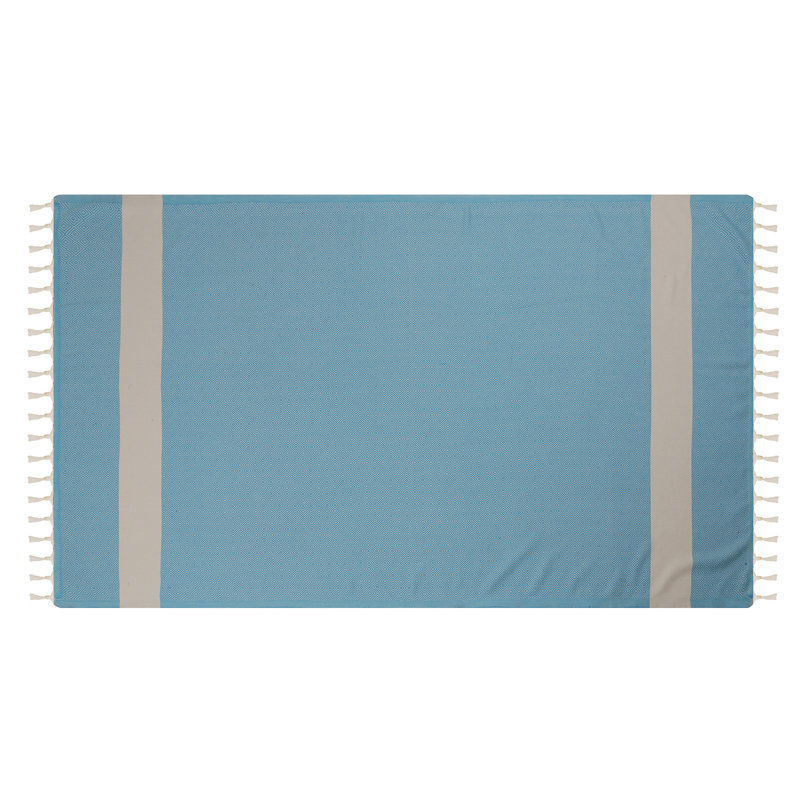 Serviette de plage 100% coton Halmstad, Turquoise / blanc
