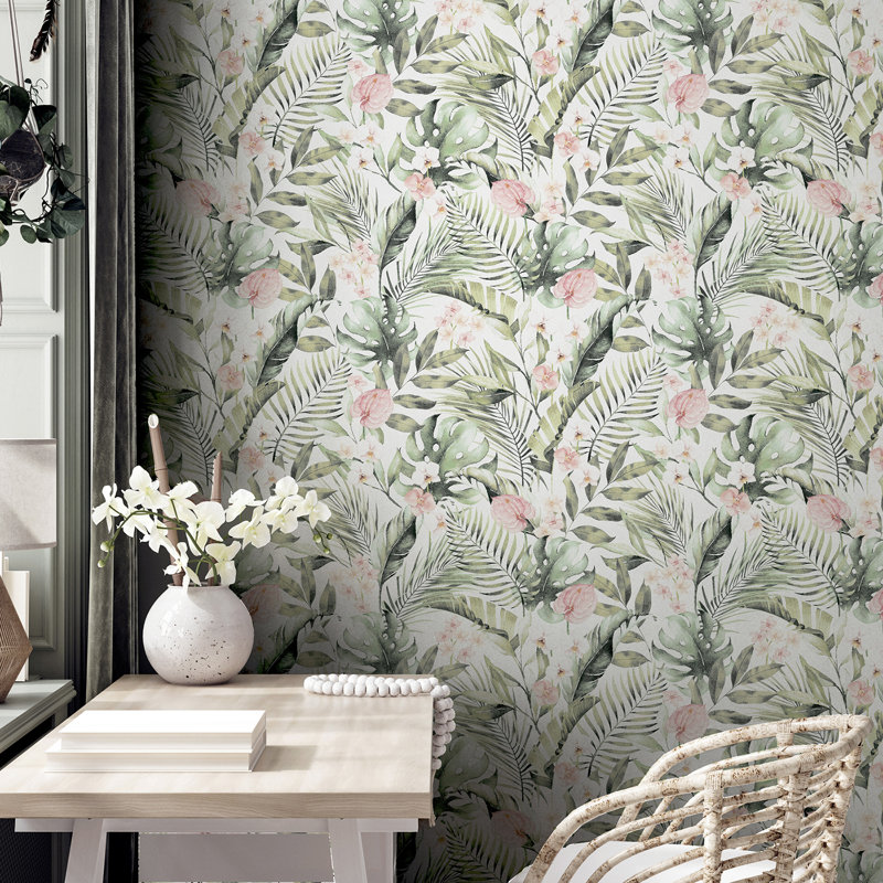 Papier peint floral Harrietta, Vert clair
