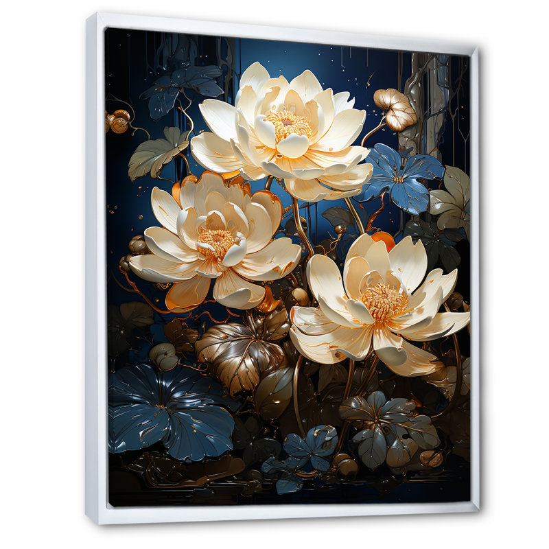 Opulent Reflections Lotus I - décoration murale Lotus, Cadre flottant blanc, H 20 po x l 12 po