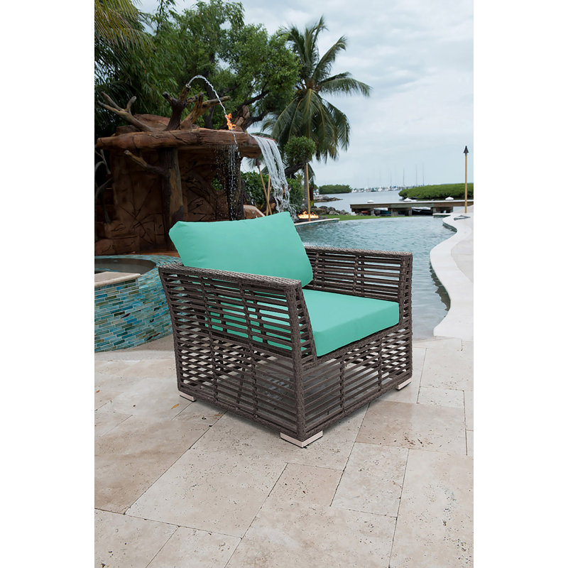 Graphite Wicker Outdoor Lounge Chair with Cushions, Canvas Aruba Sunbrella® Canvas