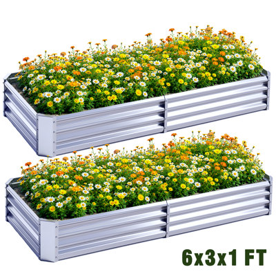 2 PCS 6x3x1FT Jardin surélevé Jardinières extérieures Boîtes à fleurs galvanisées Grand Jardin surélevé pour jardin de plantes Veg Flowers (180x90x29cm)
