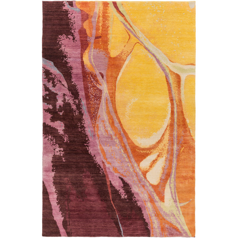Bender Wool Abstract Area Rug in Gold/Burgundy, Rectangle 6' x 9'