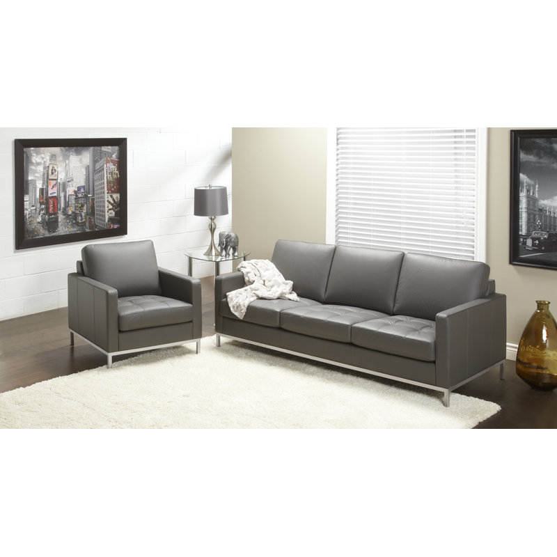 Fauteuil Corniche, Cuir véritable gris