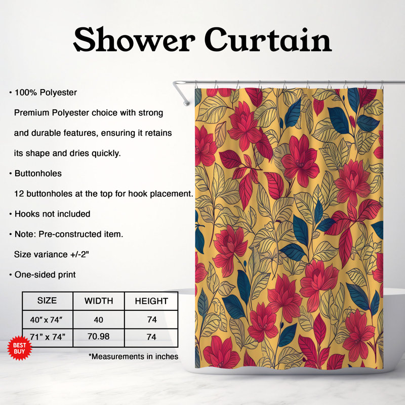 Rideau de douche 1 pièce Dileep Petal Strokes, H 74 po x l 71 po