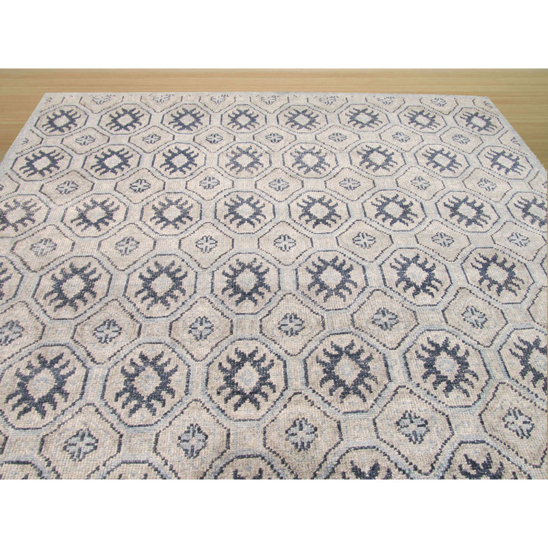 8x10 Gray Hand-Knotted Wool Octagonal Starbursts Geometric Modern Contemporary Carpet Rug