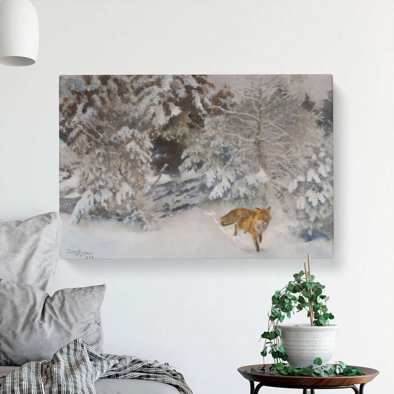 Fox In The Snow Vol.7 by Bruno Liljefors - Wrapped Canvas, 40cm H x 60cm W x 3cm D