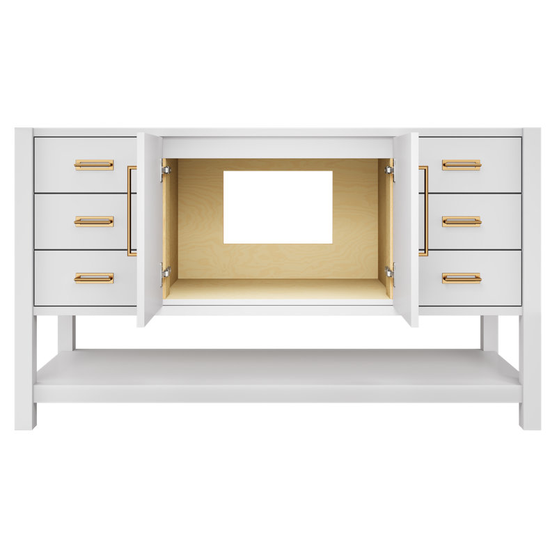 Meuble-lavabo simple très large Kiawah, Blanc résistant, Or satiné, 60"