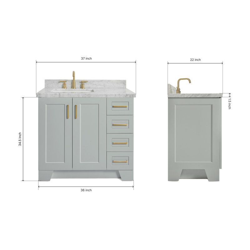 ARIEL TAYLOR 37 IN LEFT OFFSET RECTANGLE SINK VANITY, Gray, Rectangle, Left 