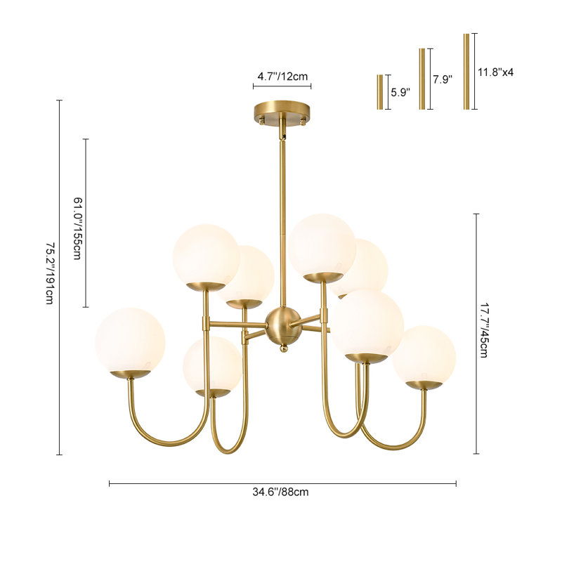Lustre 8 lumières en verre givré