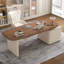 Bureau rectangulaire à 3 tiroirs en bois manufacturé brun noisette + blanc beige-913377575-913377574