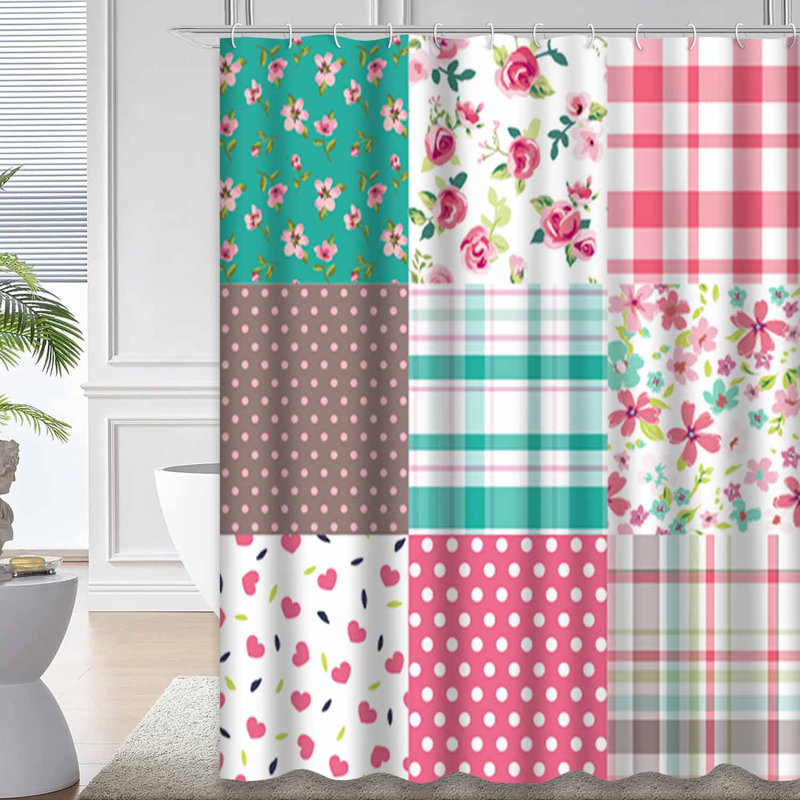 Rideau de douche imperméable à motif floral avec 12 crochets, L 72 po x l 78 po