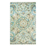 Agra Damask Handmade Tufted Wool Beige/Blue Area Rug