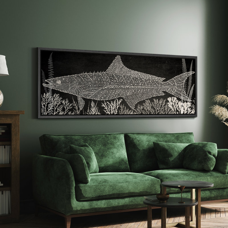Reproduction d'art sur toile encadrée, thon noir et blanc, H 20 po x l 60 po, Noir, noir, noir, noir