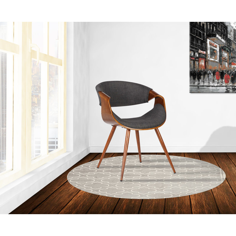Kaleem Mid-Century Upholstered Dining Chair in Wood Finish, Charcoal Polyester, Walnut