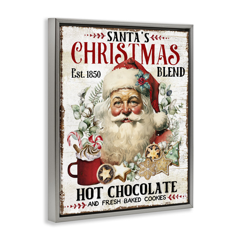 «Santa's Christmas Blend», art mural encadré flottant gris par Creatif Belle, H 21 po x l 17 po, Cadre flottant gris lustré