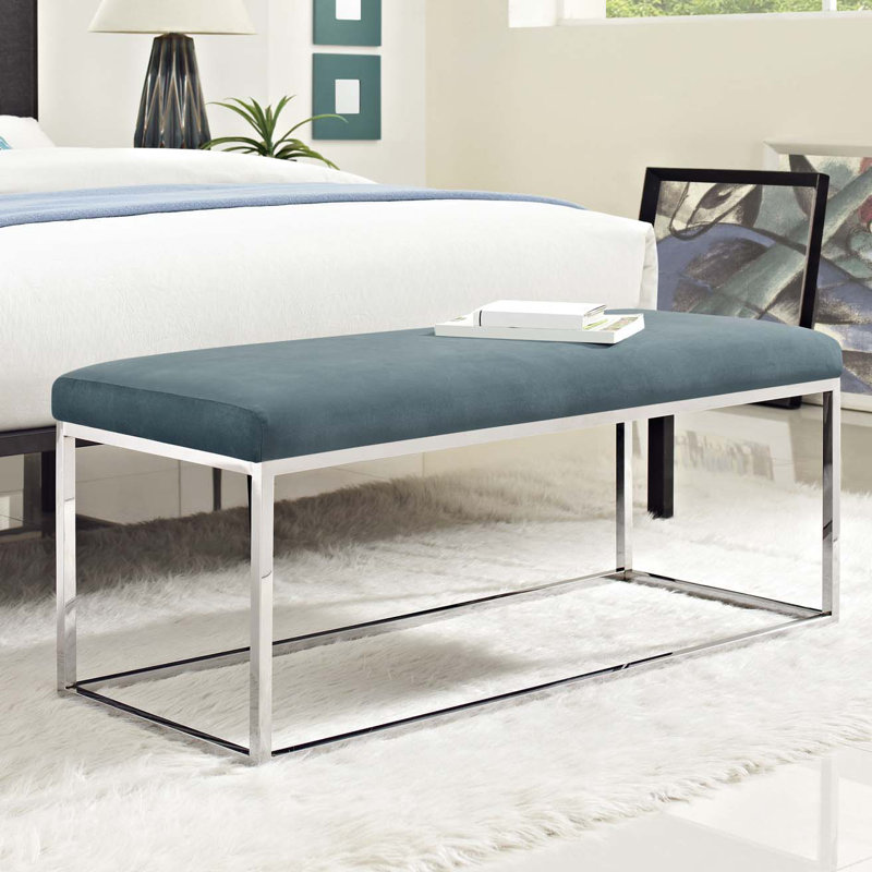 Teal Velvet Bedroom Bench with Gold Base