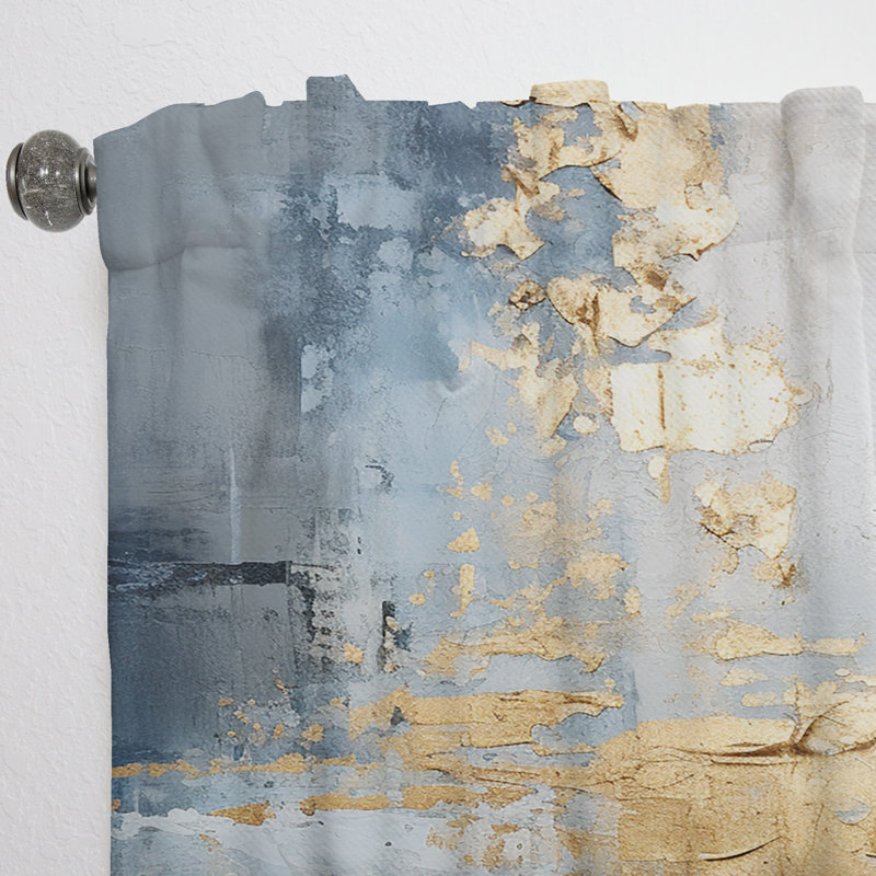 Kristalia Beige and Gold Simple Winter Landscape II - Winter Landscape Velvet Curtain - 1 Panel, 52" W x 90" L